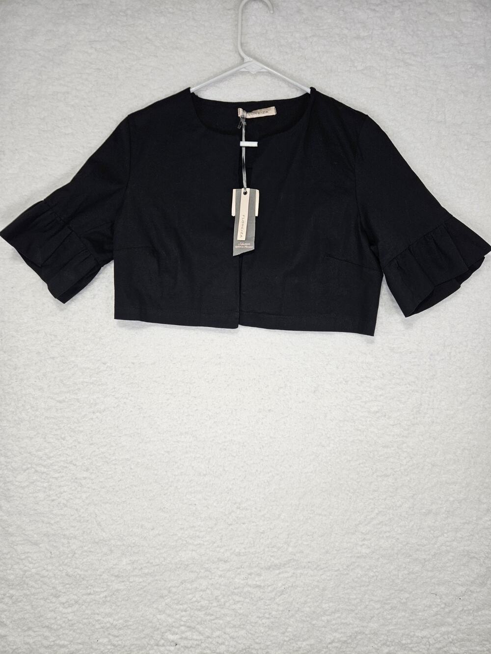 Florieza Black Open Cropped Cardigan Ruffle Sleeve Made In Italy Women's Medium